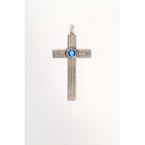 159 - AN IRISH – CORK – SILVER CROSS PENDANT, with central blue Mary profile; surrounded by a star decorat... 