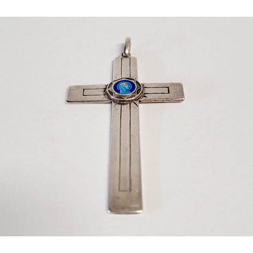 159 - AN IRISH – CORK – SILVER CROSS PENDANT, with central blue Mary profile; surrounded by a star decorat... 