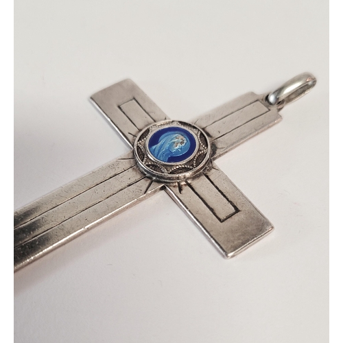 159 - AN IRISH – CORK – SILVER CROSS PENDANT, with central blue Mary profile; surrounded by a star decorat... 