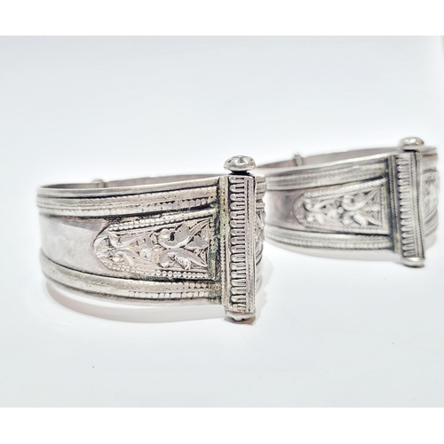 164 - A PAIR OF AFGHAN SILVER BANGLES, each decorated with beautiful bird & foliage decoration, the bangle... 