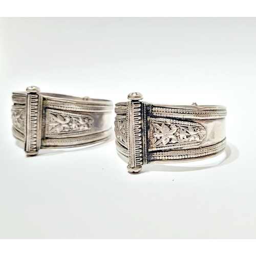 164 - A PAIR OF AFGHAN SILVER BANGLES, each decorated with beautiful bird & foliage decoration, the bangle... 