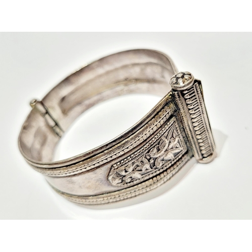 164 - A PAIR OF AFGHAN SILVER BANGLES, each decorated with beautiful bird & foliage decoration, the bangle... 