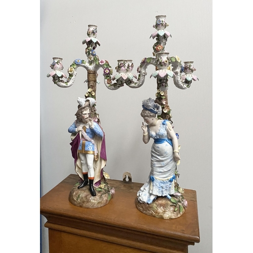 179 - A PAIR OF GERMAN MEISSEN STYLE PORCELAIN CANDLEABRA, by Ernst Bohne & Söhne, early 20th century in t... 