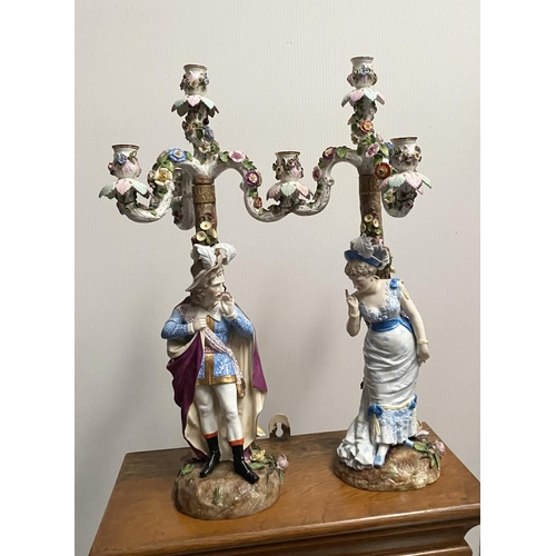 179 - A PAIR OF GERMAN MEISSEN STYLE PORCELAIN CANDLEABRA, by Ernst Bohne & Söhne, early 20th century in t... 