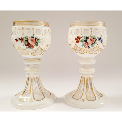 18 - A BEAUTIFUL PAIR OF LATE 19TH / EARLY 20TH CENTURY BOHEMIAN CLEAR GLASS & OPALINE FINISHED GOBLETS, ... 