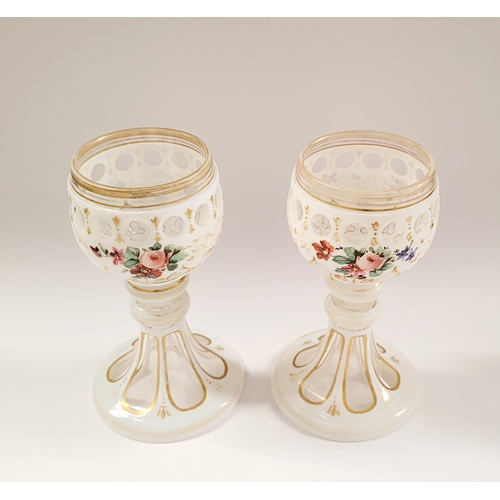 18 - A BEAUTIFUL PAIR OF LATE 19TH / EARLY 20TH CENTURY BOHEMIAN CLEAR GLASS & OPALINE FINISHED GOBLETS, ... 