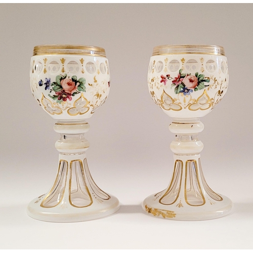 18 - A BEAUTIFUL PAIR OF LATE 19TH / EARLY 20TH CENTURY BOHEMIAN CLEAR GLASS & OPALINE FINISHED GOBLETS, ... 