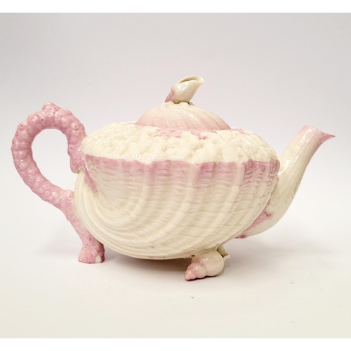 193 - A PINK & WHITE NEPTUNE BELLEEK SECOND BLACK MARK TEA POT, second black mark to the base: 1891-1926. ... 