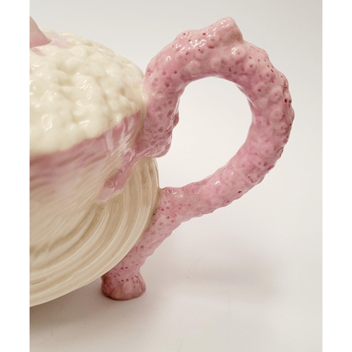 193 - A PINK & WHITE NEPTUNE BELLEEK SECOND BLACK MARK TEA POT, second black mark to the base: 1891-1926. ... 