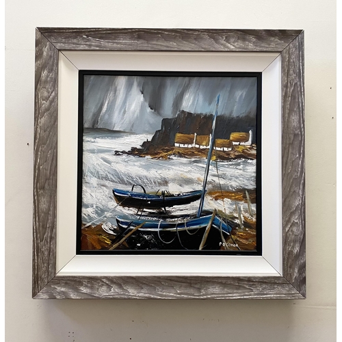 196 - PAT O’ CONNOR (Irish, 20th Century), ‘ROUGH SEA CO. CORK’, oil on canvas, signed lower right, dimens... 