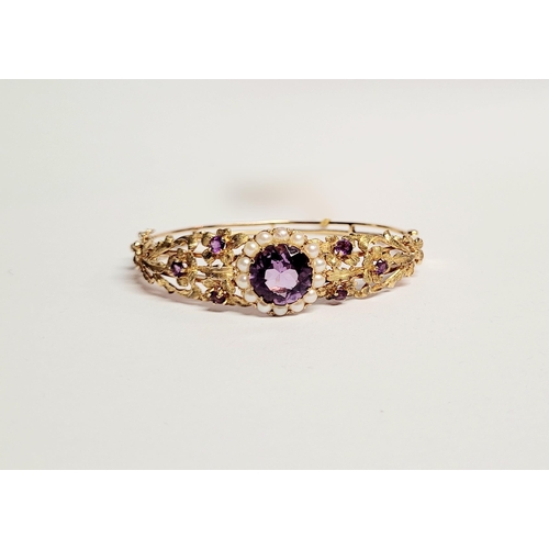 2 - A REALLY BEAUTIFUL 9CT YELLOW GOLD PEARL & AMETHYST BANGLE, the piece has wonderful goldsmith crafts... 