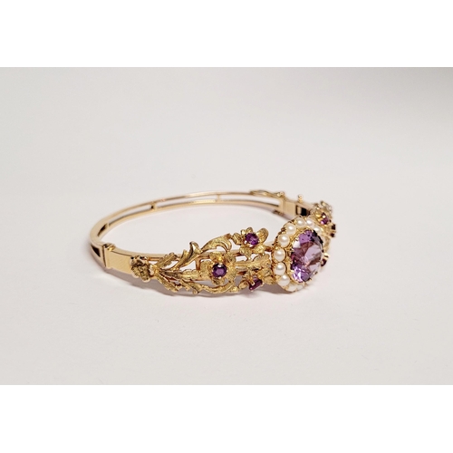 2 - A REALLY BEAUTIFUL 9CT YELLOW GOLD PEARL & AMETHYST BANGLE, the piece has wonderful goldsmith crafts... 