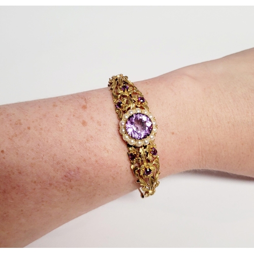 2 - A REALLY BEAUTIFUL 9CT YELLOW GOLD PEARL & AMETHYST BANGLE, the piece has wonderful goldsmith crafts... 