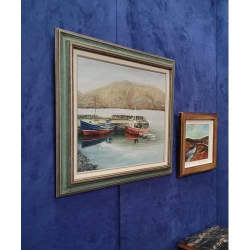 210 - S. EASTON, (IRISH 20TH CENTURY), BOATS AT HARBOUR, oil on canvas, signed lower right. Dimensions: 79... 