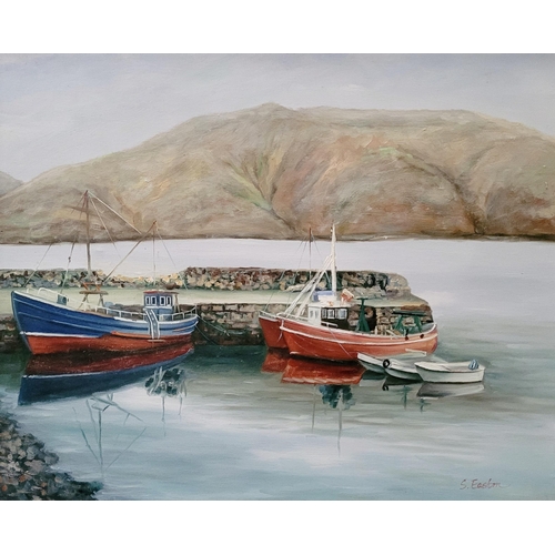 210 - S. EASTON, (IRISH 20TH CENTURY), BOATS AT HARBOUR, oil on canvas, signed lower right. Dimensions: 79... 