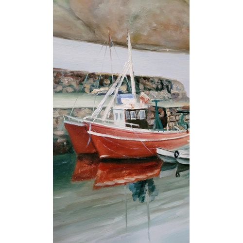 210 - S. EASTON, (IRISH 20TH CENTURY), BOATS AT HARBOUR, oil on canvas, signed lower right. Dimensions: 79... 