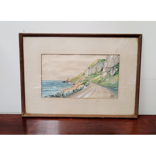 216 - S. BELL, (IRISH 20TH CENTURY), COAST ROAD, CO. ANTRIM, watercolour on paper, inscribed with location... 