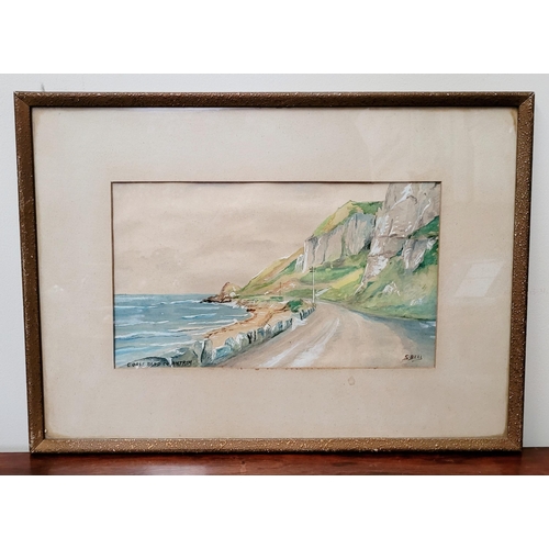 216 - S. BELL, (IRISH 20TH CENTURY), COAST ROAD, CO. ANTRIM, watercolour on paper, inscribed with location... 