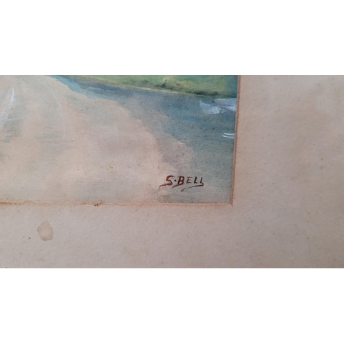 216 - S. BELL, (IRISH 20TH CENTURY), COAST ROAD, CO. ANTRIM, watercolour on paper, inscribed with location... 