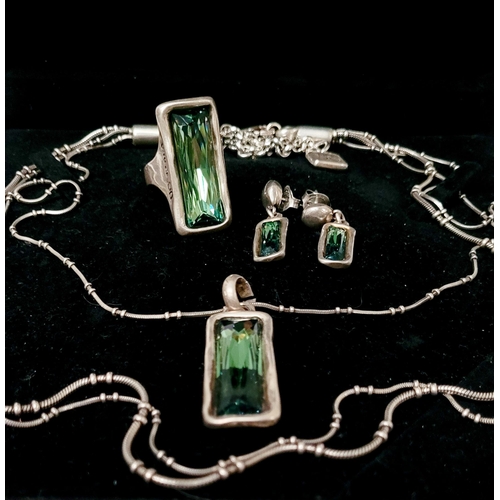 220 - A BEAUTIFUL UNO DE 50 AURORA BOREALIS SET; comprising of a pendant necklace, a pair of earrings & a ... 