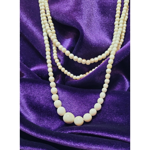 226 - A SET OF THREE BONE BEAD NECKLACES, (i) 44.5cm long open, (ii) & (iii) 37.5cm long open.