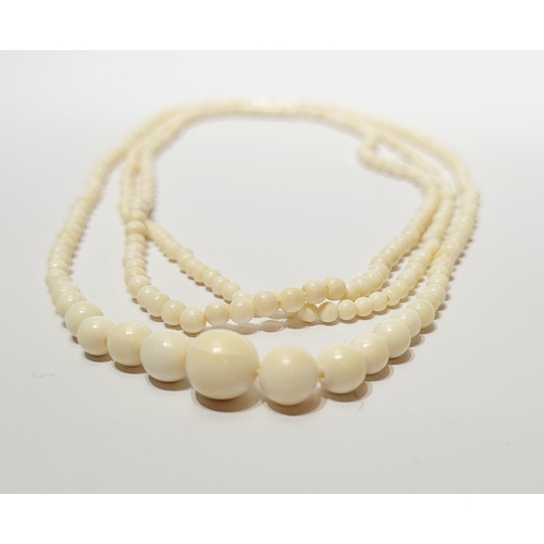 226 - A SET OF THREE BONE BEAD NECKLACES, (i) 44.5cm long open, (ii) & (iii) 37.5cm long open.