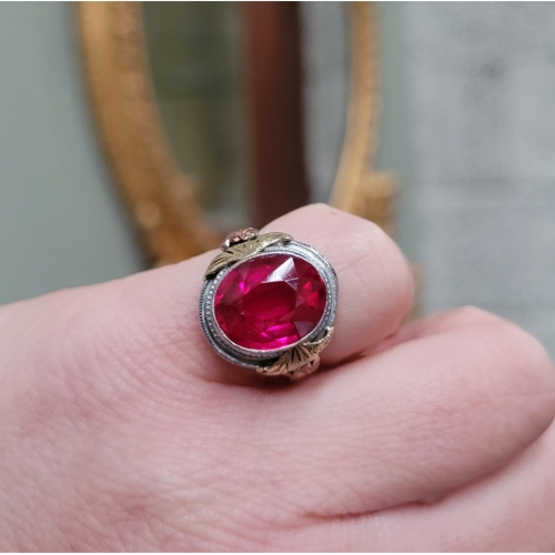 23 - A STUNNING 14CT WHITE GOLD PINK RUBY / TOURMALINE COCKTAIL RING, with yellow & rose gold accents to ... 