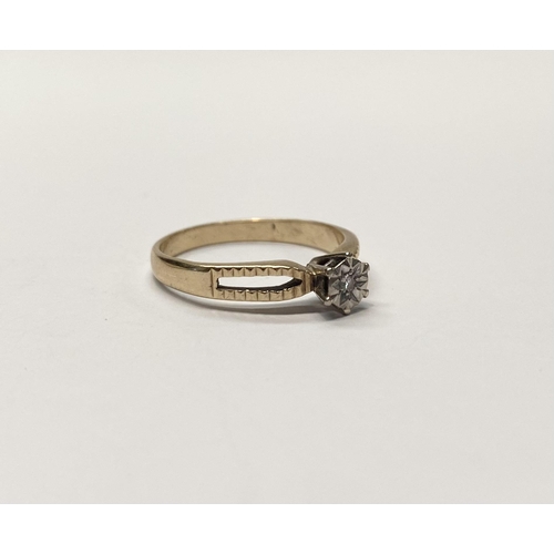 243 - A BEAUTIFUL 9CT YELLOW GOLD DIAMOND SOLITAIRE RING, round cut diamond pave set in decorative gypsy s... 