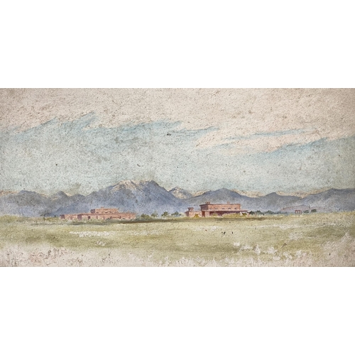 251 - FRAMED ART WORK: EARLY 20TH CENTURY, LANDSCAPE WITH MOUNTAINS BEYOND, oil on board,  unsigned, 14in ... 