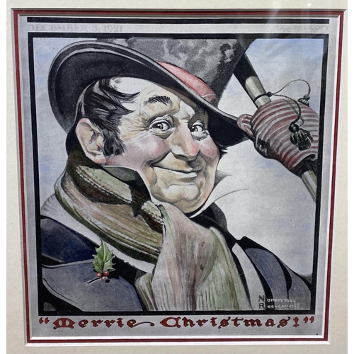 252 - AFTER NORMAN ROCKWELL (American, 1894-1978), ‘MERRIE CHRISTMAS’, coloured print reproduction of cove... 