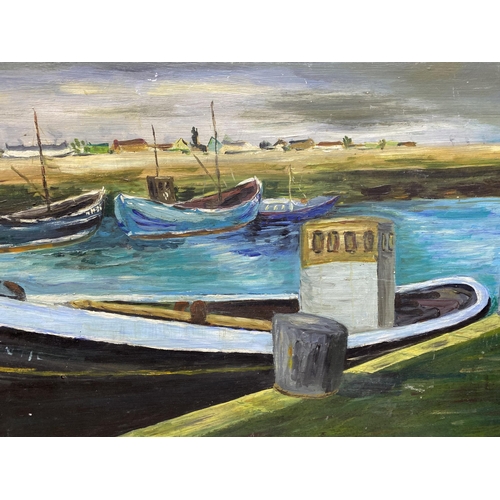 254 - DENISE MCKIBBIN (Irish, 20th Century), ‘A GREY DAY PORTAVOGIE’, oil on board, signed lower right, vi... 