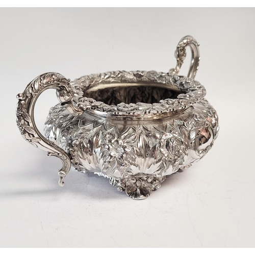 28 - A VERY FINE MID 19TH CENTURY IRISH SILVER TEA SET BY FREDERICK MANN & SON, the body of each piece ex... 