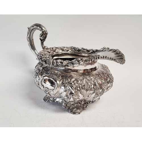 28 - A VERY FINE MID 19TH CENTURY IRISH SILVER TEA SET BY FREDERICK MANN & SON, the body of each piece ex... 