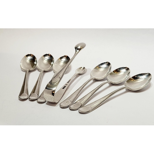 45 - A CASED SET OF SIX SILVER SPOONS & A SUGAR TONGS, each with matching design & in a beautiful origina... 