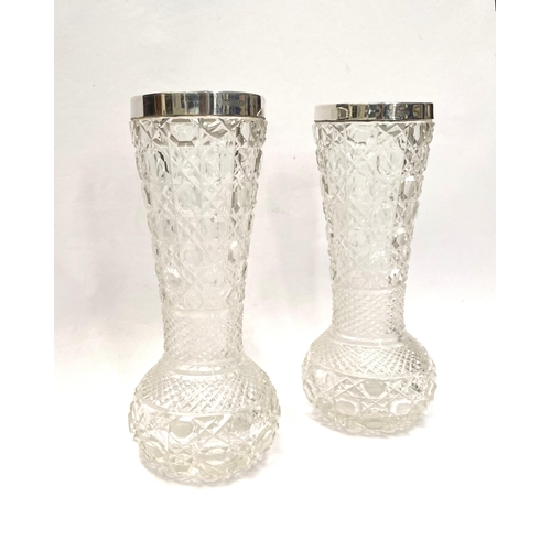 46 - A PAIR OF SILVER TOPPED CUT GLASS BUD VASES, Silver Hallmarked Robert Pringle & Sons, Clerkenwell Ro... 