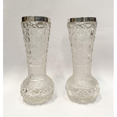 46 - A PAIR OF SILVER TOPPED CUT GLASS BUD VASES, Silver Hallmarked Robert Pringle & Sons, Clerkenwell Ro... 