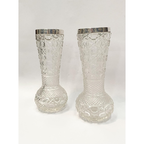 46 - A PAIR OF SILVER TOPPED CUT GLASS BUD VASES, Silver Hallmarked Robert Pringle & Sons, Clerkenwell Ro... 