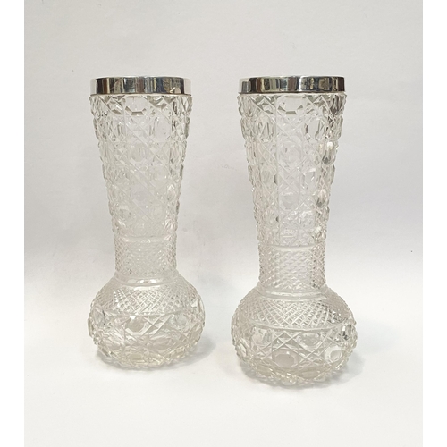 46 - A PAIR OF SILVER TOPPED CUT GLASS BUD VASES, Silver Hallmarked Robert Pringle & Sons, Clerkenwell Ro... 