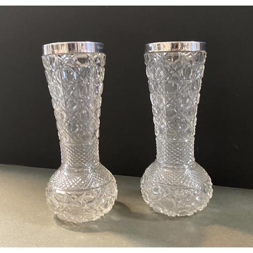 46 - A PAIR OF SILVER TOPPED CUT GLASS BUD VASES, Silver Hallmarked Robert Pringle & Sons, Clerkenwell Ro... 