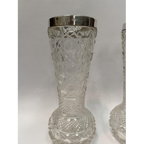 46 - A PAIR OF SILVER TOPPED CUT GLASS BUD VASES, Silver Hallmarked Robert Pringle & Sons, Clerkenwell Ro... 