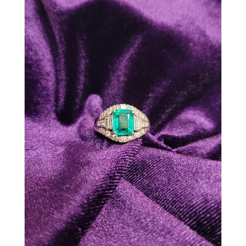 50 - A SPECTACULAR ART DECO MID CENTURY EMERALD & DIAMOND CLUSTERING RING; this fantastic piece of vintag... 