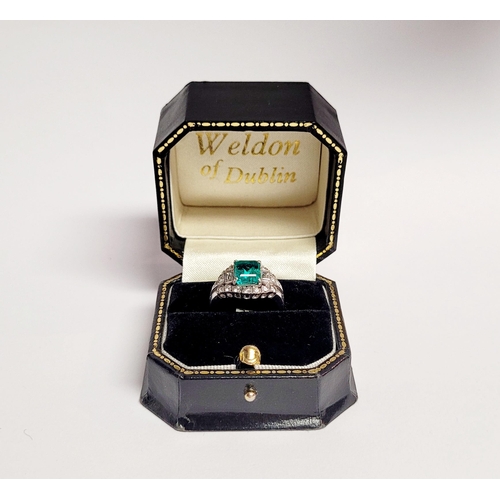 50 - A SPECTACULAR ART DECO MID CENTURY EMERALD & DIAMOND CLUSTERING RING; this fantastic piece of vintag... 