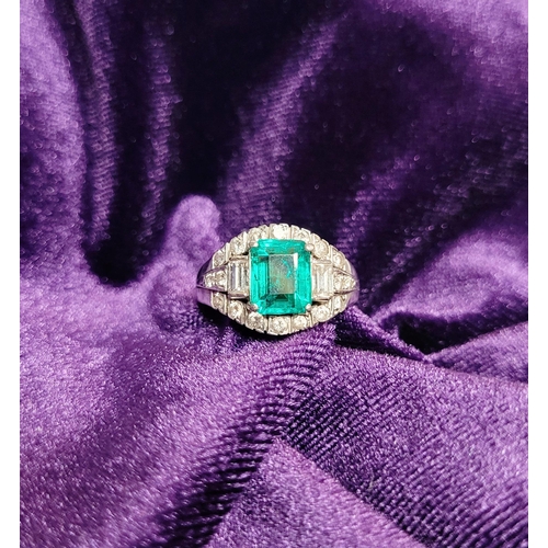 50 - A SPECTACULAR ART DECO MID CENTURY EMERALD & DIAMOND CLUSTERING RING; this fantastic piece of vintag... 