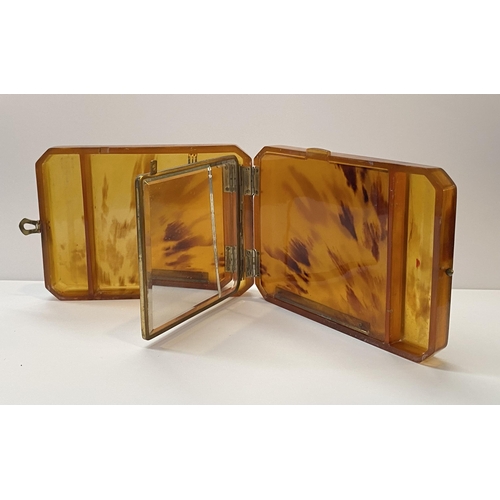 53 - AN ART DECO TORTOISESHELL VANITY COMPACT CASE & TORTOISESHELL TRINKET BOX, the vanity case with deco... 