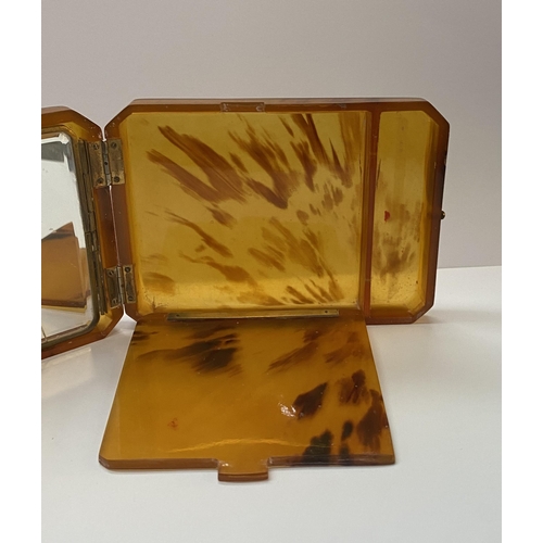 53 - AN ART DECO TORTOISESHELL VANITY COMPACT CASE & TORTOISESHELL TRINKET BOX, the vanity case with deco... 