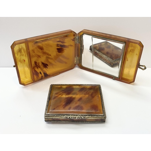 53 - AN ART DECO TORTOISESHELL VANITY COMPACT CASE & TORTOISESHELL TRINKET BOX, the vanity case with deco... 