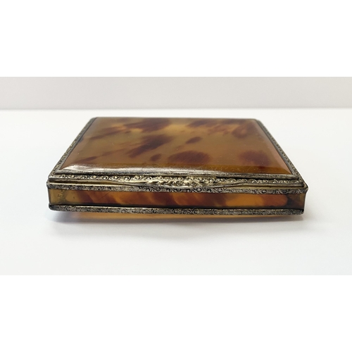 53 - AN ART DECO TORTOISESHELL VANITY COMPACT CASE & TORTOISESHELL TRINKET BOX, the vanity case with deco... 