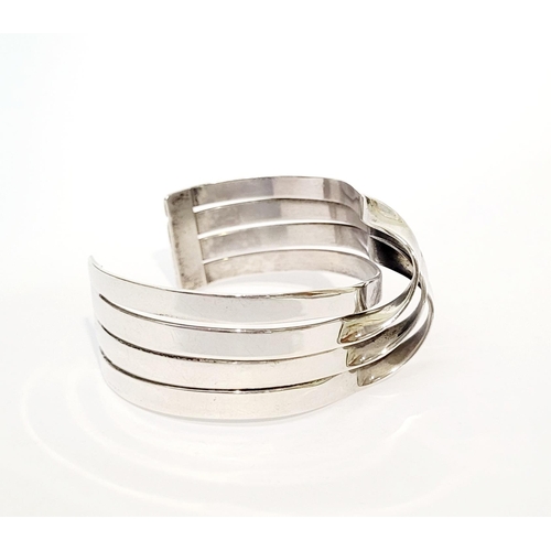 58 - A VERY FINE & WONDERFULLY CRAFTED MID-CENTURY STERLING SILVER WAVE BRACELET BANGLE, comprising of fo... 