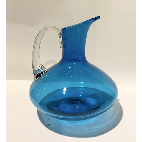 59 - TWO VINTAGE WHITEFRIARS KINGFISHER BLUE GLASS JUG ALONG WITH BLUE GLASS BOWL, (i) Pattern No: 9649 W... 