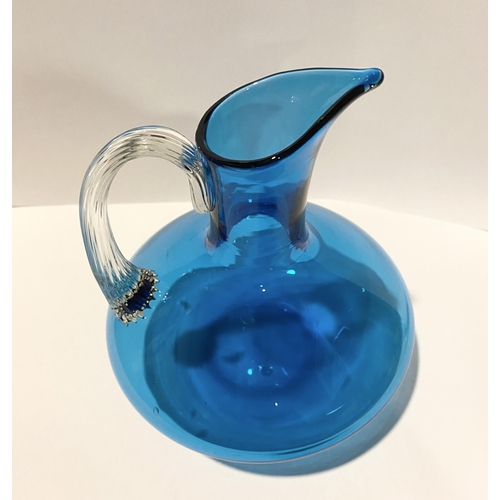 59 - TWO VINTAGE WHITEFRIARS KINGFISHER BLUE GLASS JUG ALONG WITH BLUE GLASS BOWL, (i) Pattern No: 9649 W... 